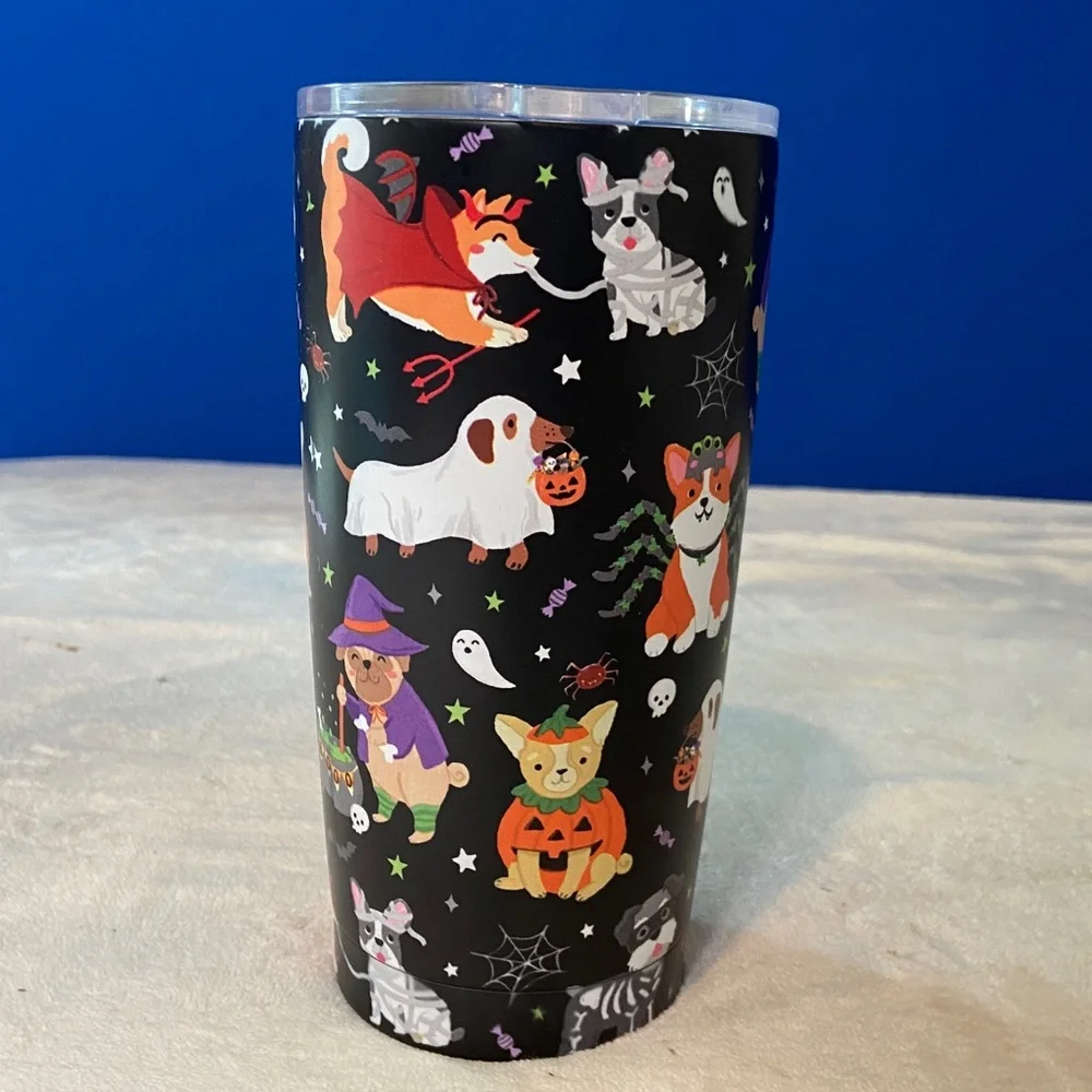 New! Clementine Halloween Dogs in Costumes Black Insulated Stainless Tumbler 👻🐶 - Picture 4 of 8